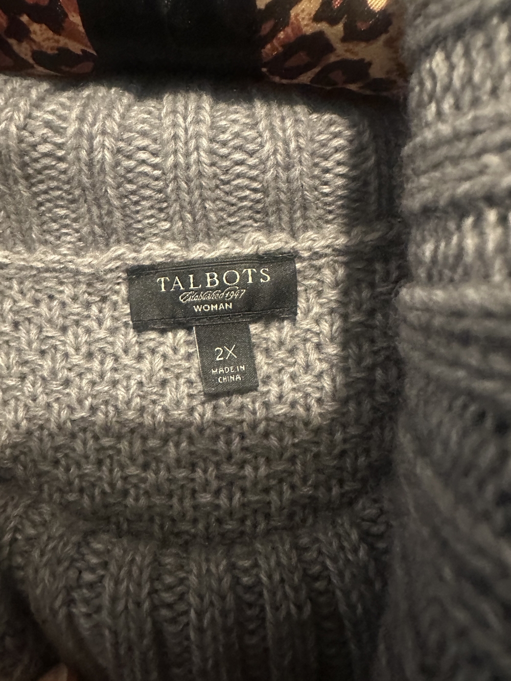 Talbots Heather Gray Cable-Front Cowl Neck Sweater - Picture 3 of 3